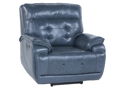 Blue leather recliner chair on a white background