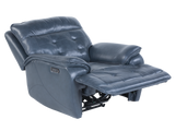 Jade Blue Top-Grain Leather Dual-Power Recliner with USB Charging & Adjustable Headrest