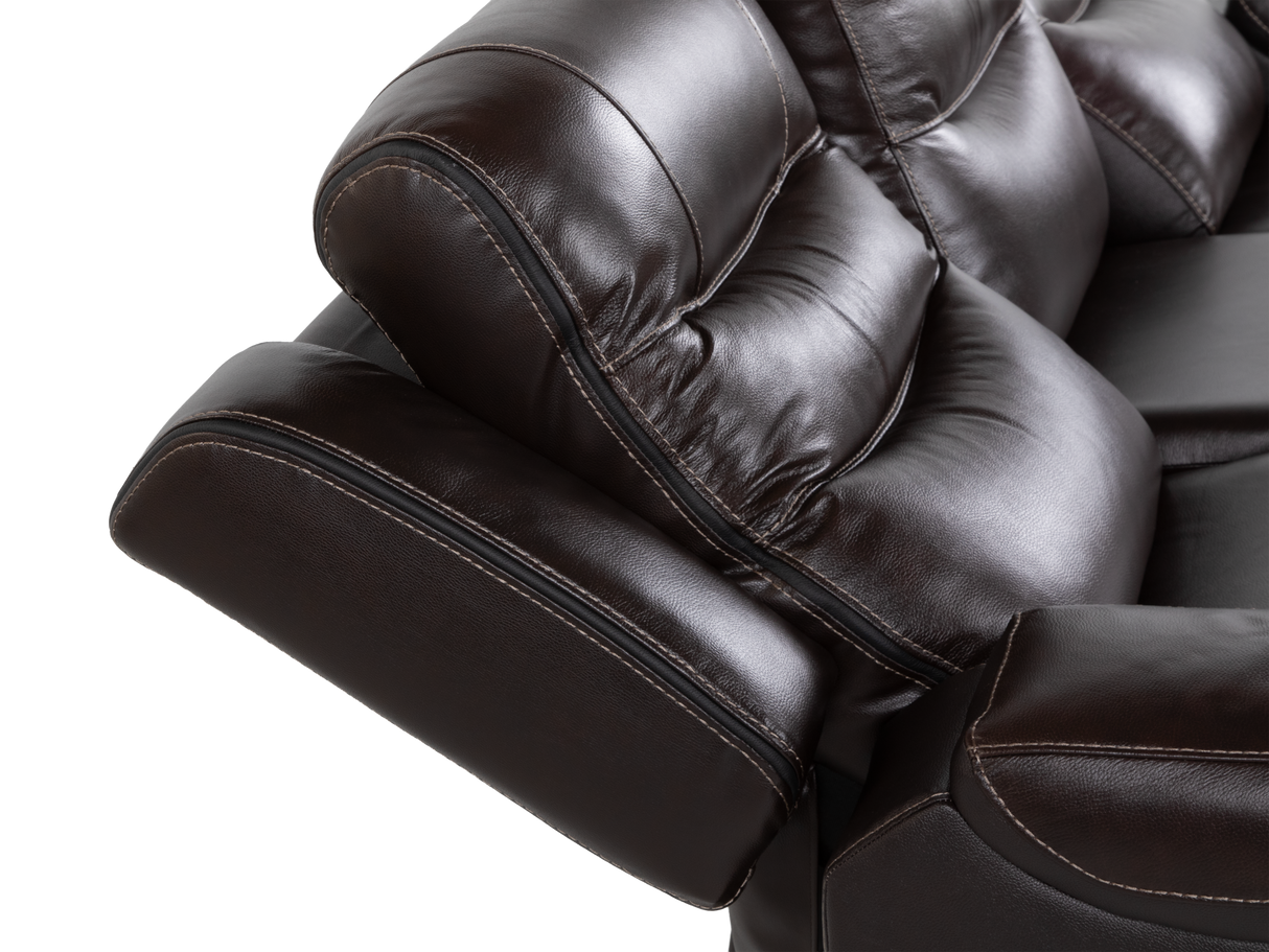 Espresso Contemporary Top Grain Leather 3-Piece Power Reclining Living Room Set w/ Power Headrests, USB Charging, Cup Holders & Drop-Down Table