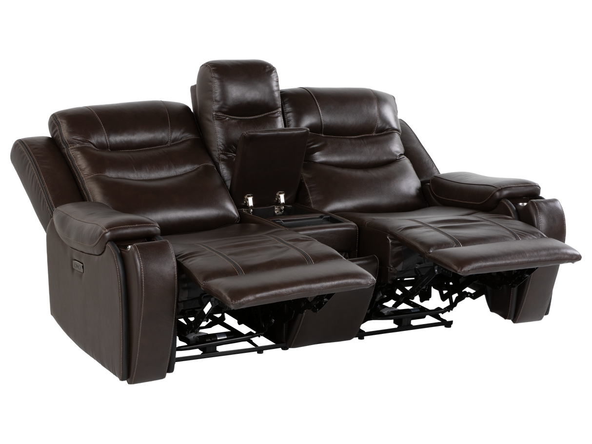 Espresso Contemporary Top Grain Leather 3-Piece Power Reclining Living Room Set w/ Power Headrests, USB Charging, Cup Holders & Drop-Down Table