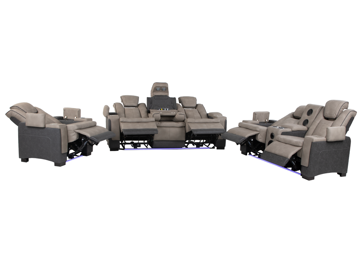 Gray 3 Piece Power Reclining Living Room Set with LED Lighting, Storage, and USB Ports