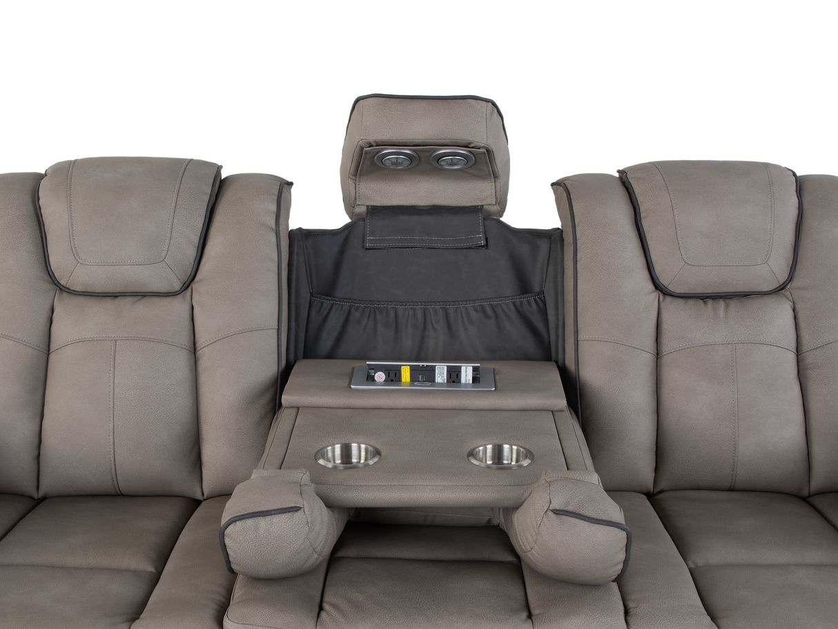 Gray 3 Piece Power Reclining Living Room Set with LED Lighting, Storage, and USB Ports