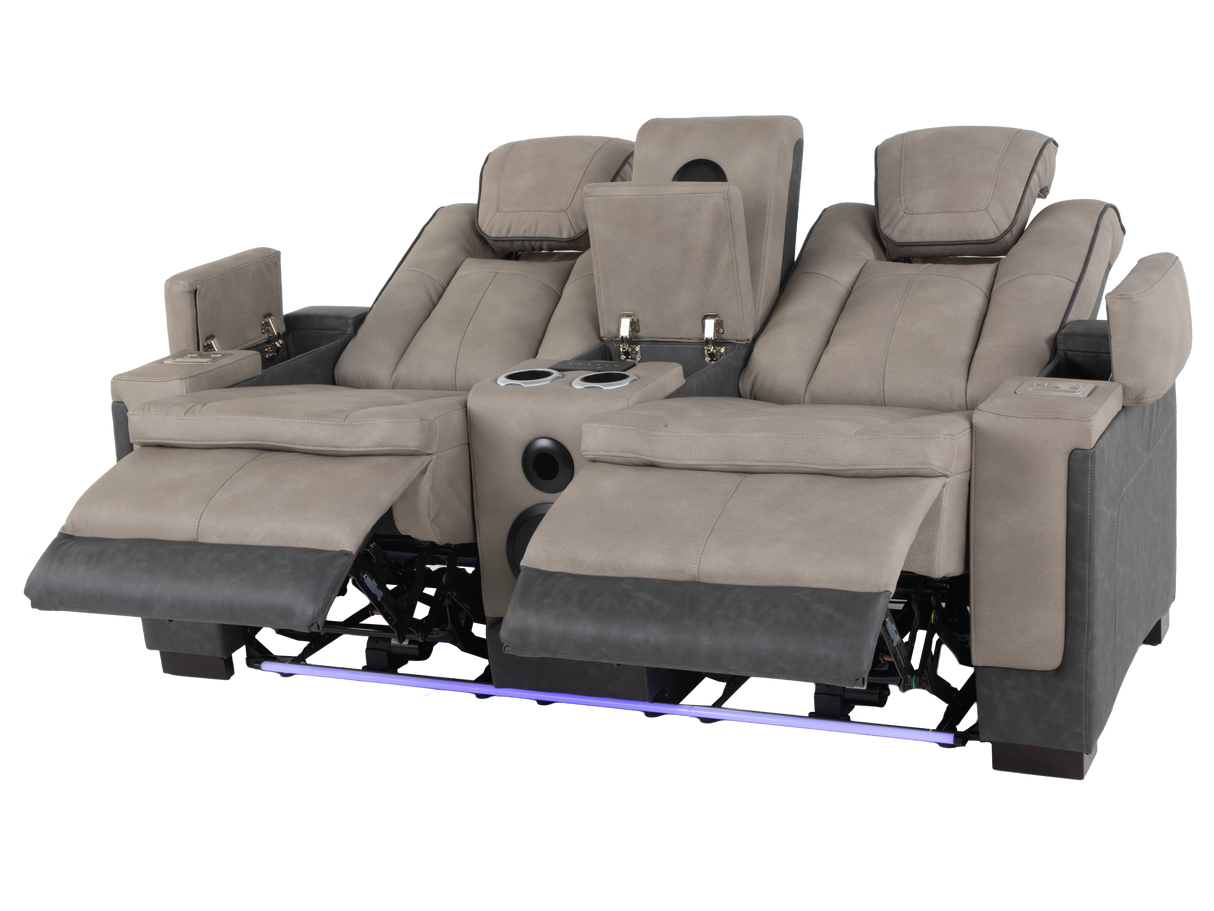 Gray 3 Piece Power Reclining Living Room Set with LED Lighting, Storage, and USB Ports