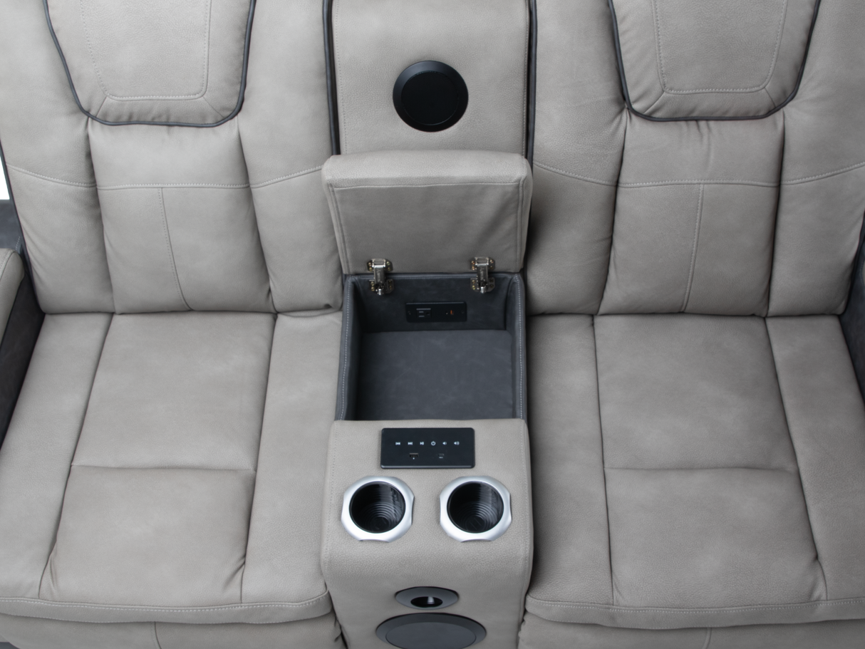 Gray 3 Piece Power Reclining Living Room Set with LED Lighting, Storage, and USB Ports