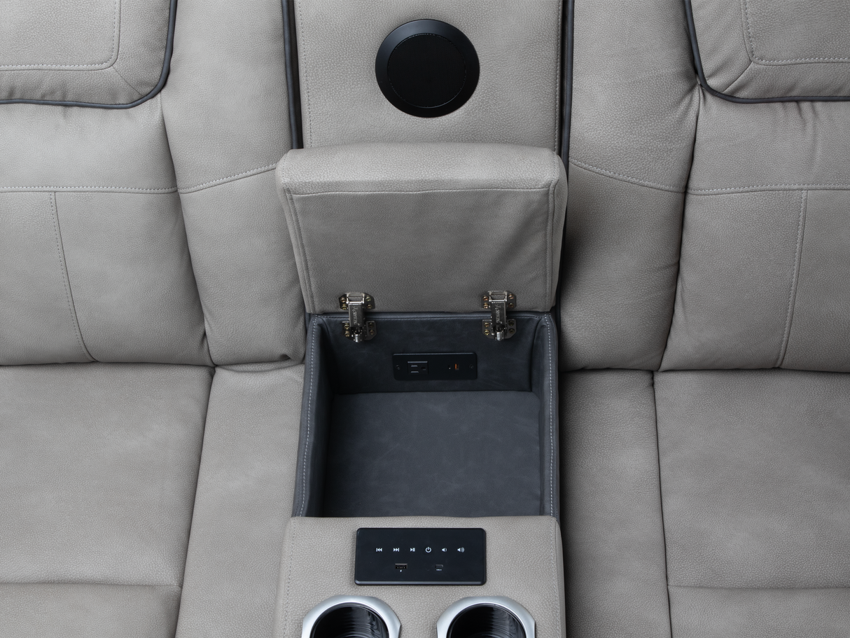 Gray 3 Piece Power Reclining Living Room Set with LED Lighting, Storage, and USB Ports