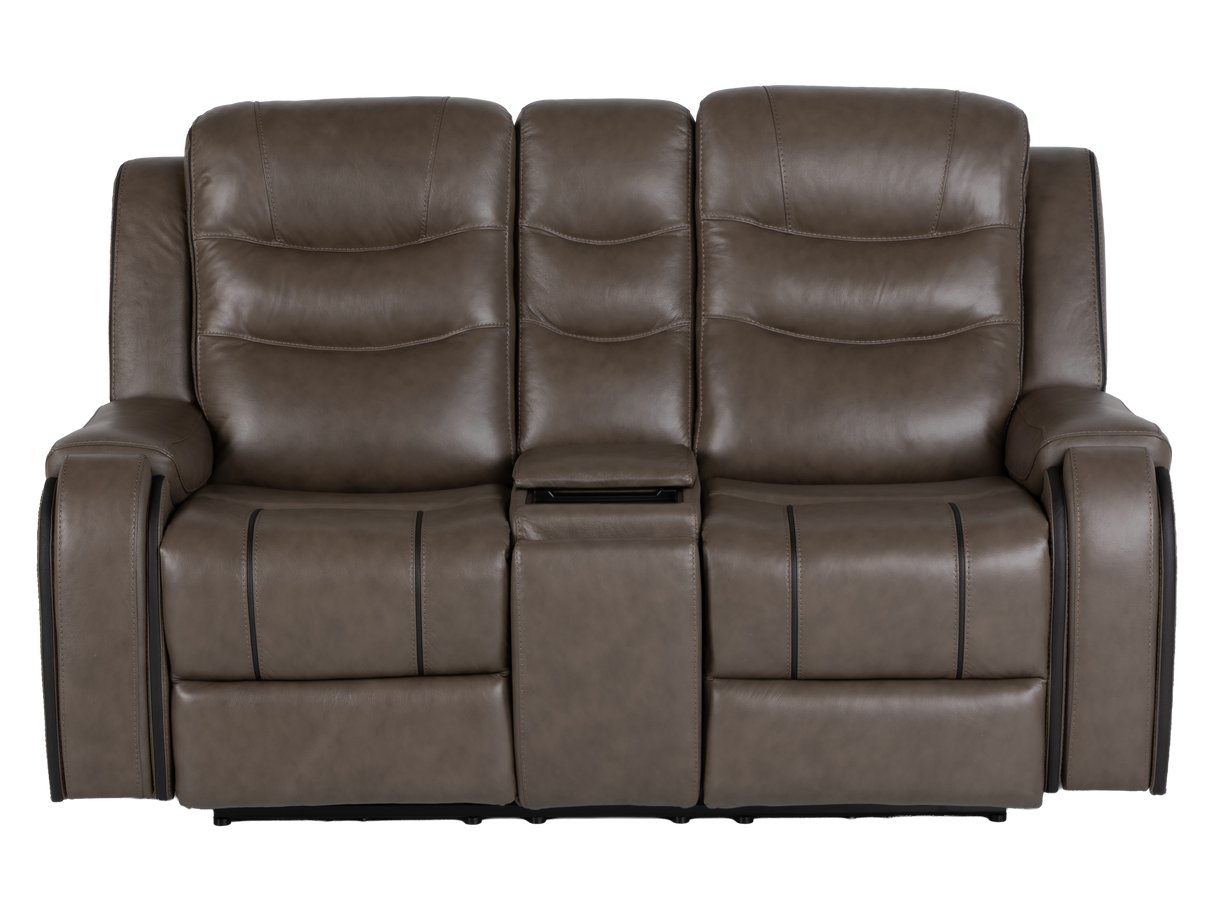 Warm Gray Top Grain Leather Power Reclining 3-Piece Living Room Set with Power Headrests