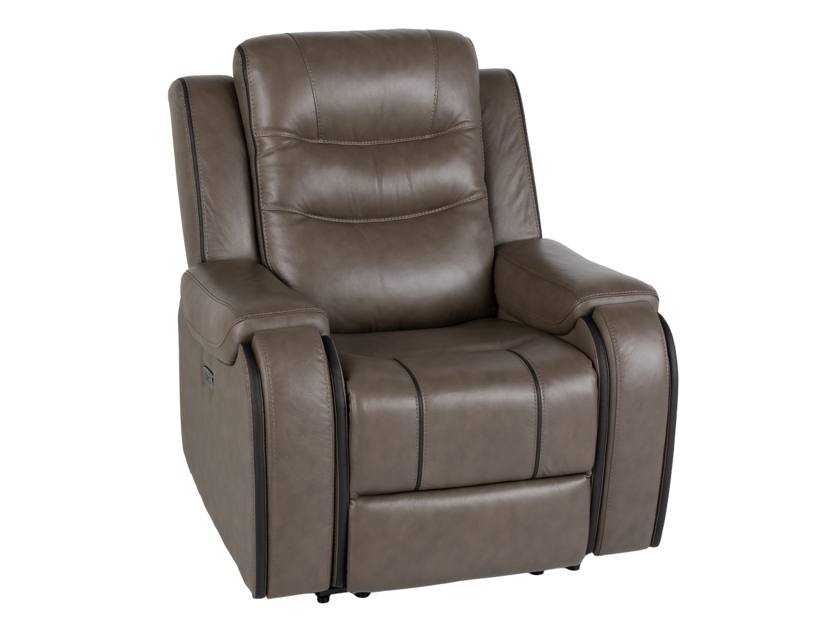 Warm Gray Top Grain Leather Power Reclining 3-Piece Living Room Set with Power Headrests