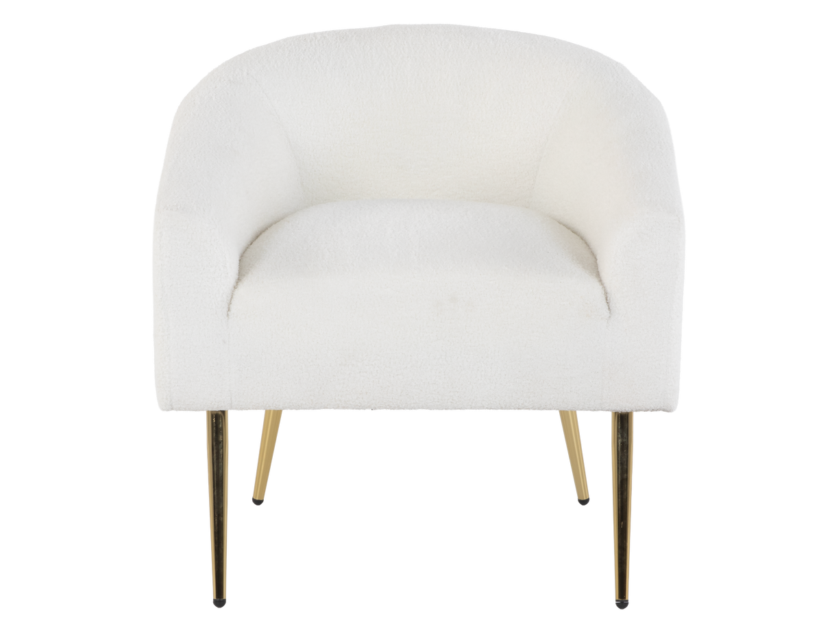 Modern Boucle Accent Chair in White with Gold Metal Legs