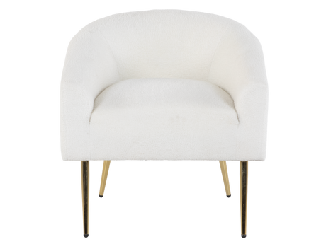 Modern Boucle Accent Chair in White with Gold Metal Legs - view 3