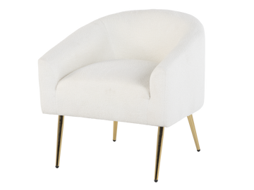 Modern Boucle Accent Chair in White with Gold Metal Legs