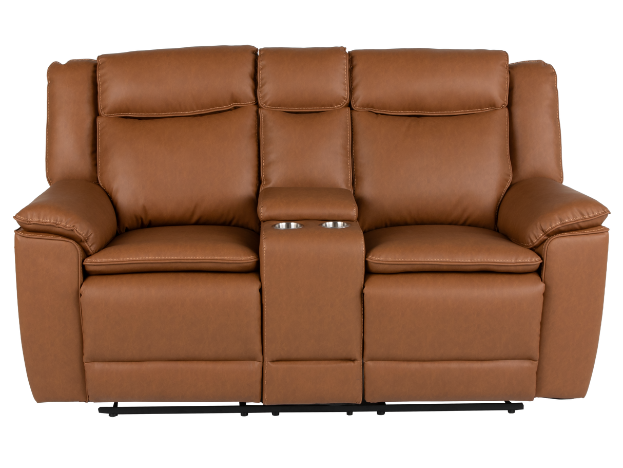 3 Piece Camel Manual Reclining Living Room Set with Console and Wireless Charging