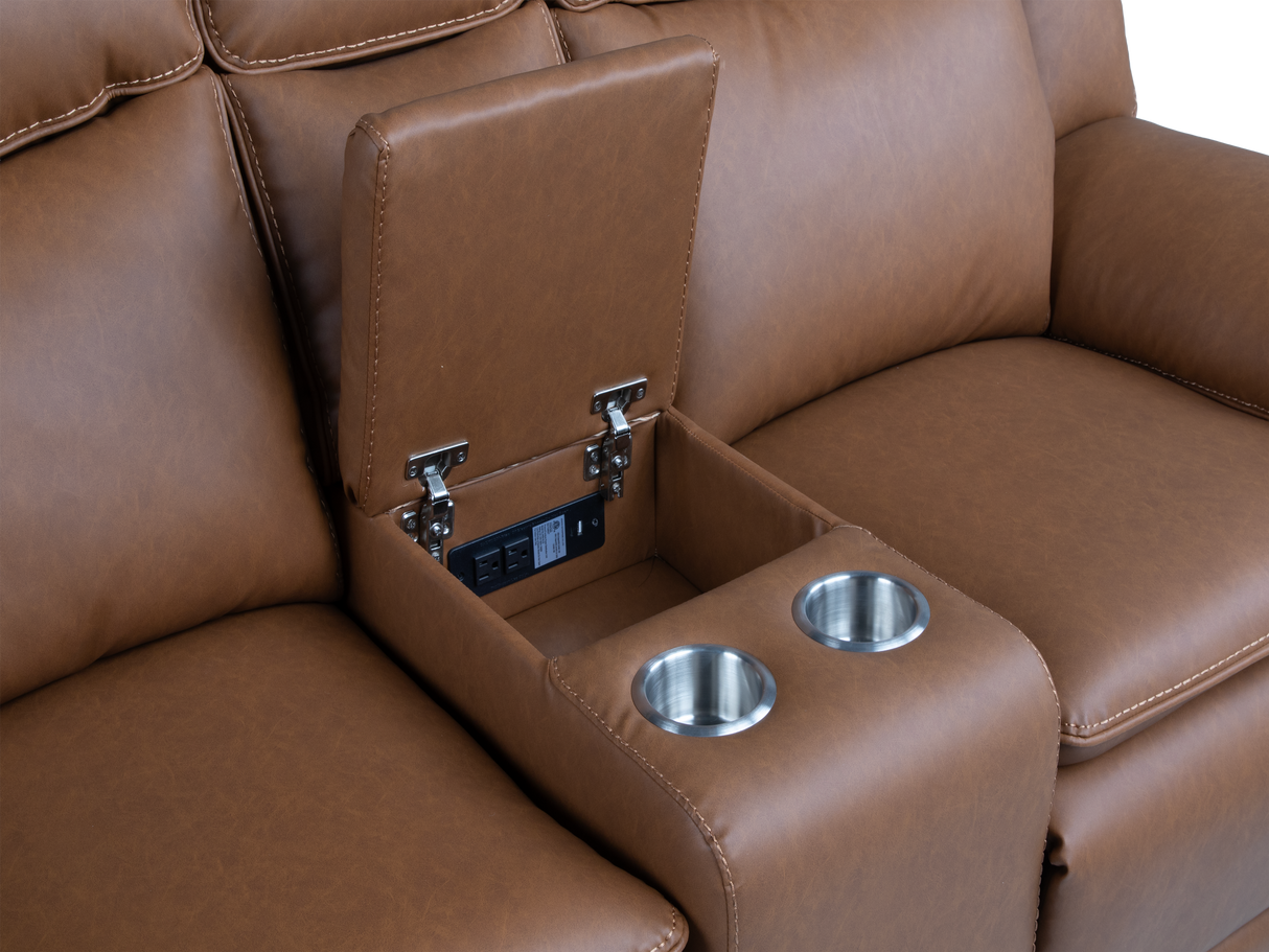 3 Piece Camel Manual Reclining Living Room Set with Console and Wireless Charging