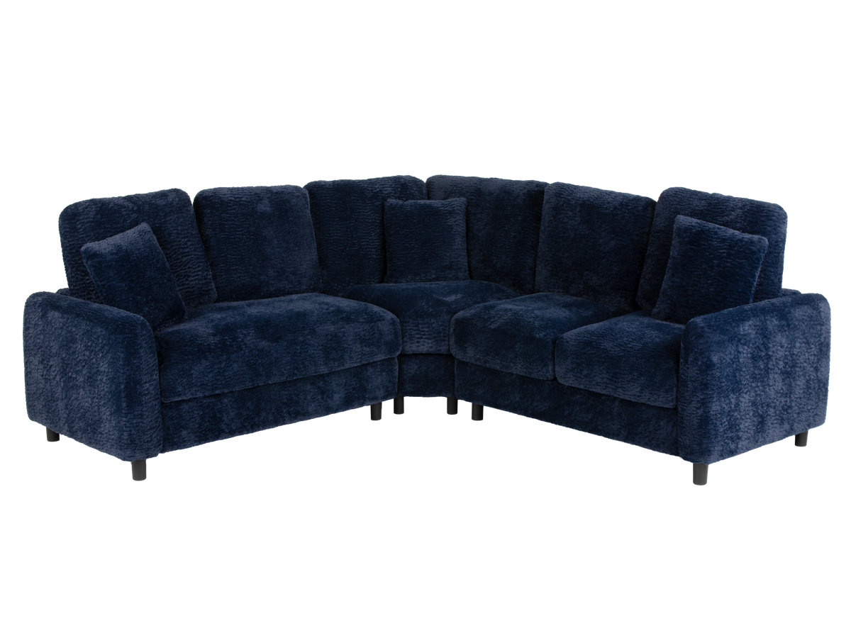 Navy Chenille 3-Piece Sectional Sofa with Pillows