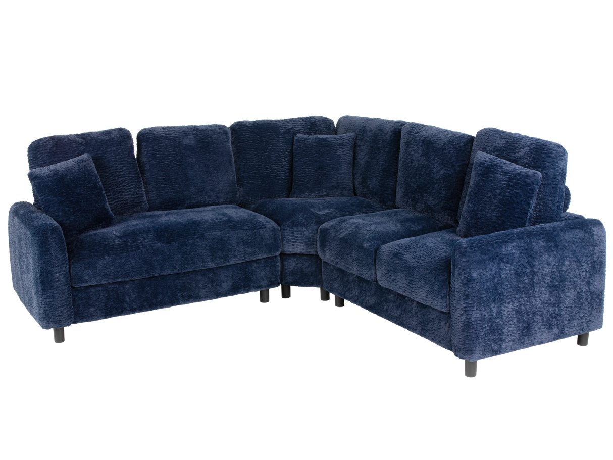 Navy Chenille 3-Piece Sectional Sofa with Pillows