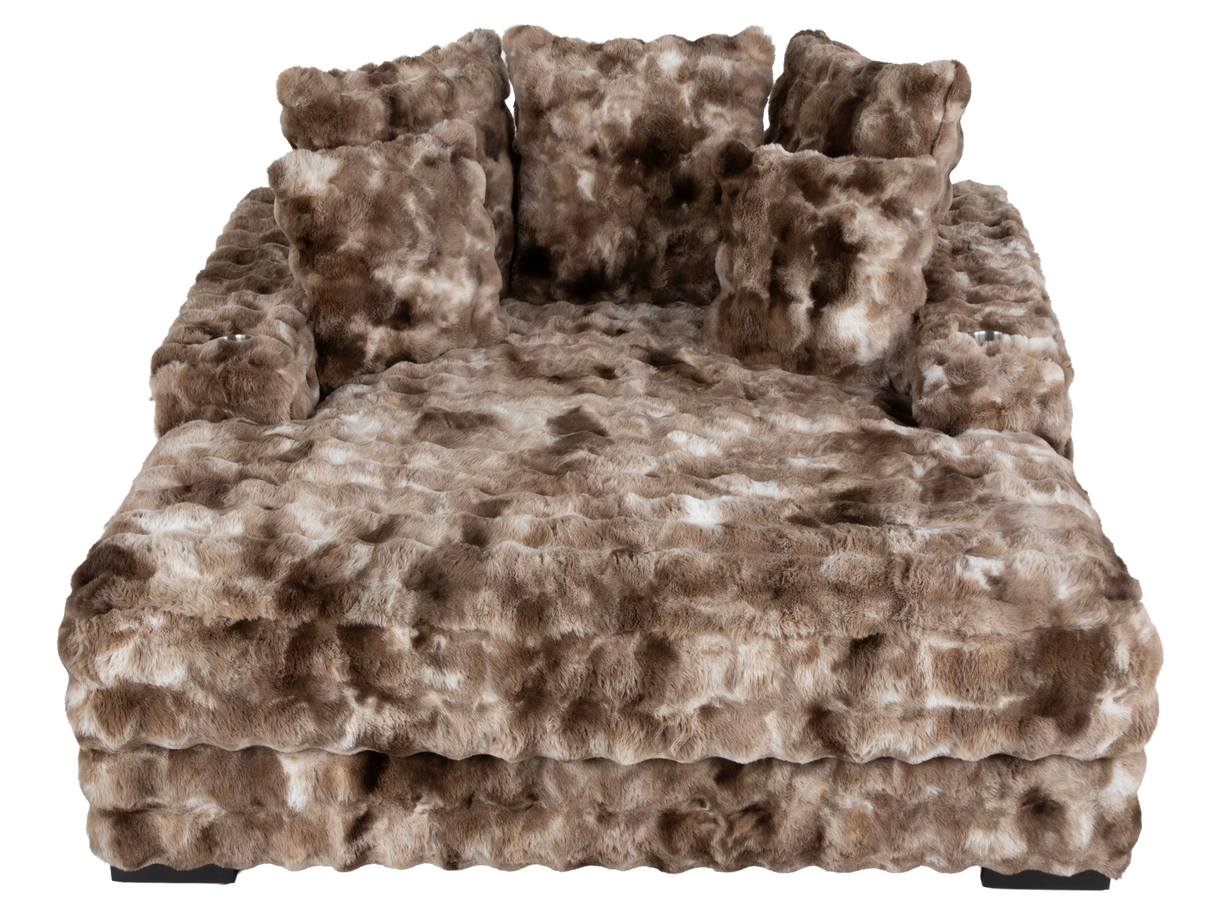 Bubble Dark Brown Velvet Chaise Lounge with Dual Cupholders & USB Charging Ports