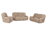 Toffee Contemporary Top-Grain Leather Dual Power Reclining 3-Piece Living Room Set w/ USB & Wireless Charging