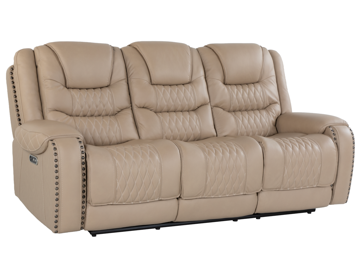Toffee Contemporary Top-Grain Leather Dual Power Reclining 3-Piece Living Room Set w/ USB & Wireless Charging