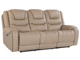 Toffee Contemporary Top-Grain Leather Dual Power Reclining 3-Piece Living Room Set w/ USB & Wireless Charging