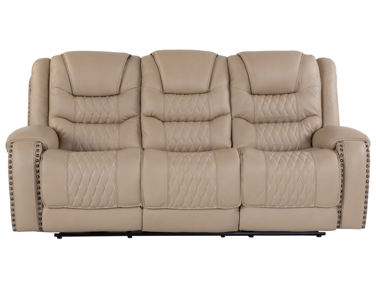 Toffee Contemporary Top-Grain Leather Dual Power Reclining 3-Piece Living Room Set w/ USB & Wireless Charging