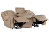 Toffee Contemporary Top-Grain Leather Dual Power Reclining 3-Piece Living Room Set w/ USB & Wireless Charging