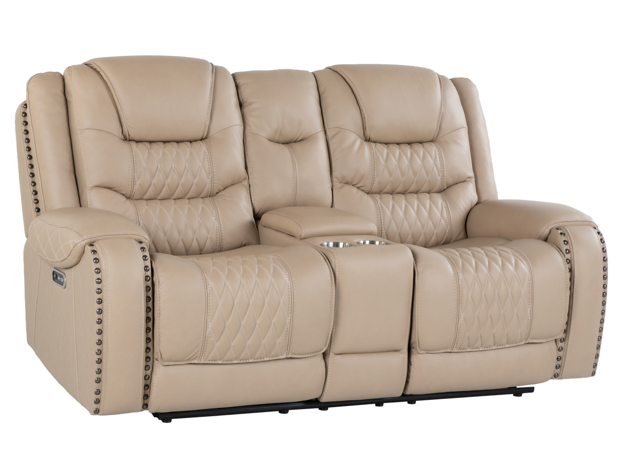 Toffee Contemporary Top-Grain Leather Dual Power Reclining 3-Piece Living Room Set w/ USB & Wireless Charging