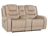 Toffee Contemporary Top-Grain Leather Dual Power Reclining 3-Piece Living Room Set w/ USB & Wireless Charging