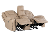 Toffee Contemporary Top-Grain Leather Dual Power Reclining 3-Piece Living Room Set w/ USB & Wireless Charging