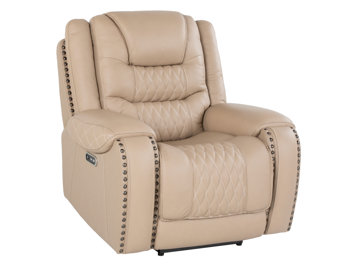 Toffee Contemporary Top-Grain Leather Dual Power Reclining 3-Piece Living Room Set w/ USB & Wireless Charging