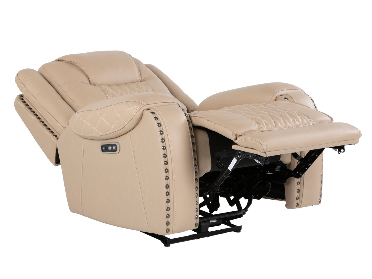 Toffee Contemporary Top-Grain Leather Dual Power Reclining 3-Piece Living Room Set w/ USB & Wireless Charging