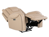 Toffee Contemporary Top-Grain Leather Dual Power Reclining 3-Piece Living Room Set w/ USB & Wireless Charging