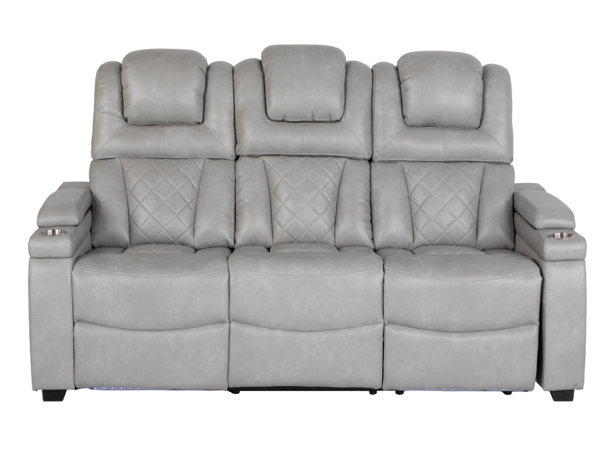 Light Grey Dual Power Reclining 3-Piece Living Room Set with Power Headrests, LED & Wireless Charging