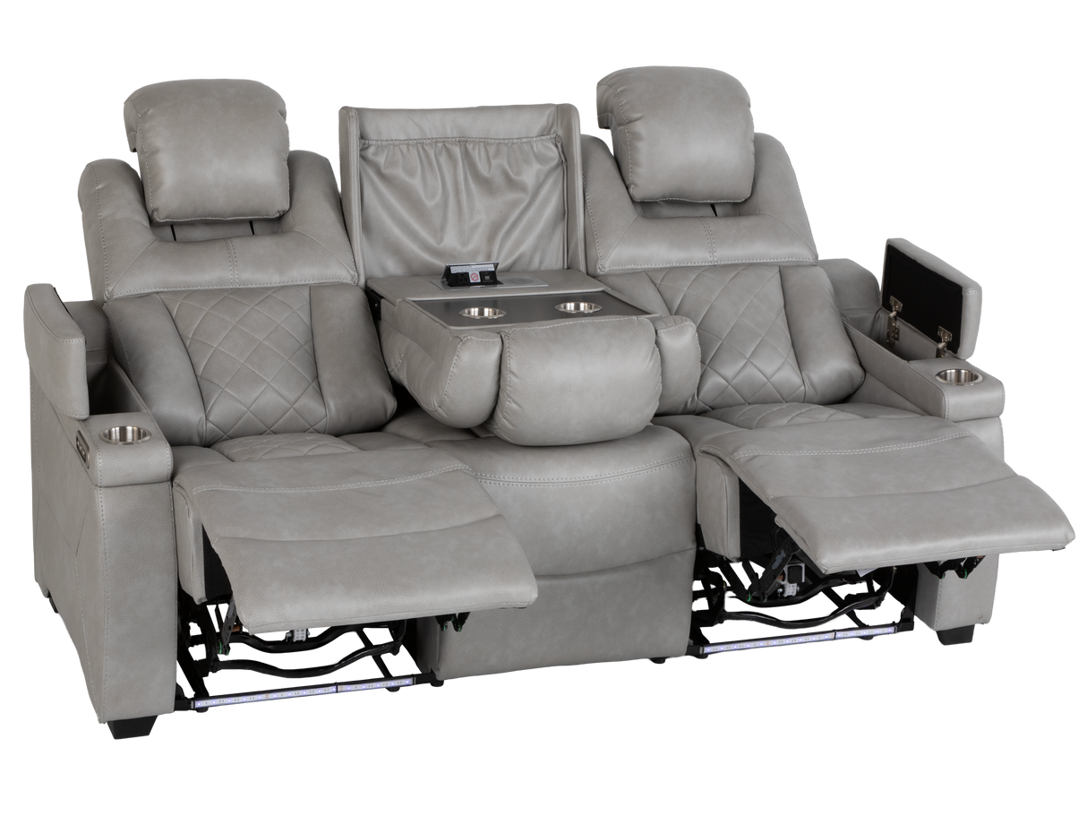 Light Grey Dual Power Reclining 3-Piece Living Room Set with Power Headrests, LED & Wireless Charging