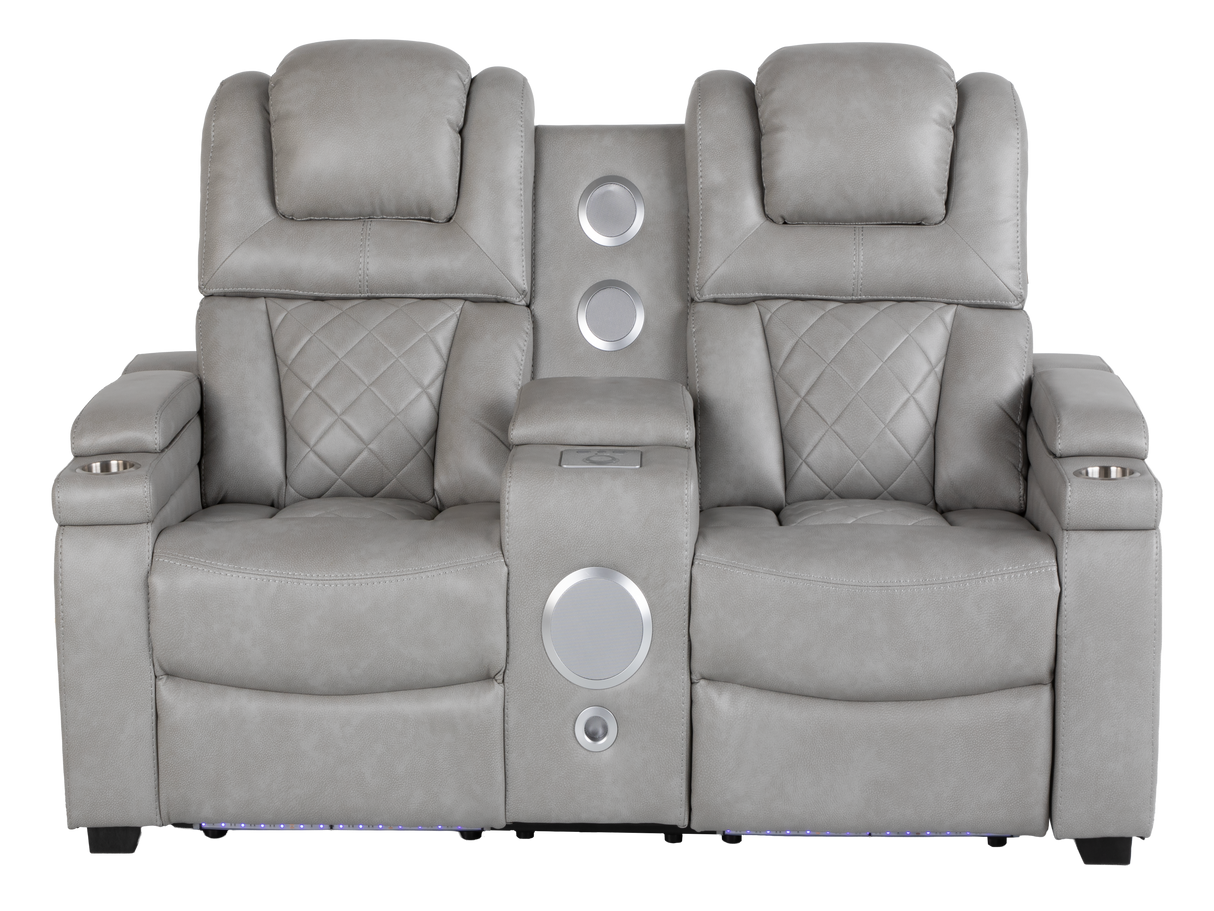 Light Grey Dual Power Reclining 3-Piece Living Room Set with Power Headrests, LED & Wireless Charging