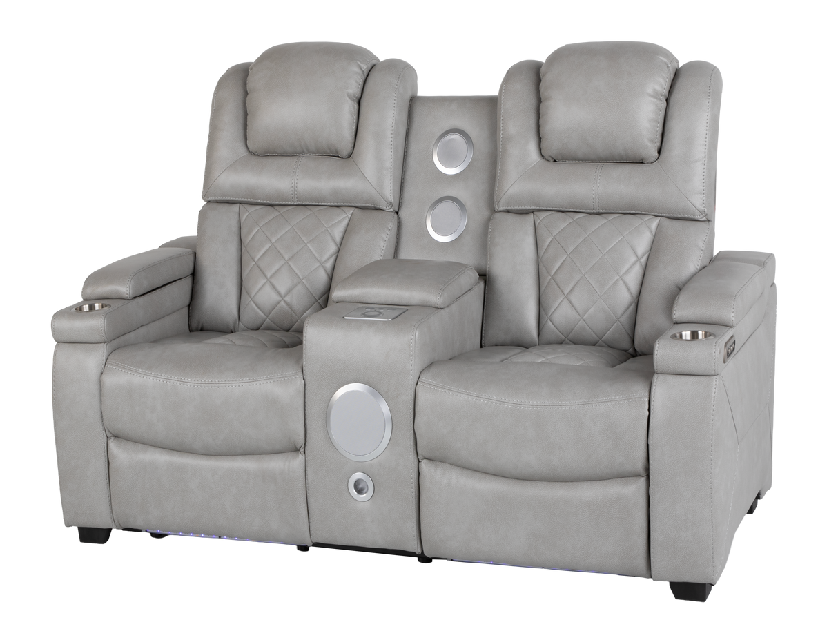 Light Grey Dual Power Reclining 3-Piece Living Room Set with Power Headrests, LED & Wireless Charging