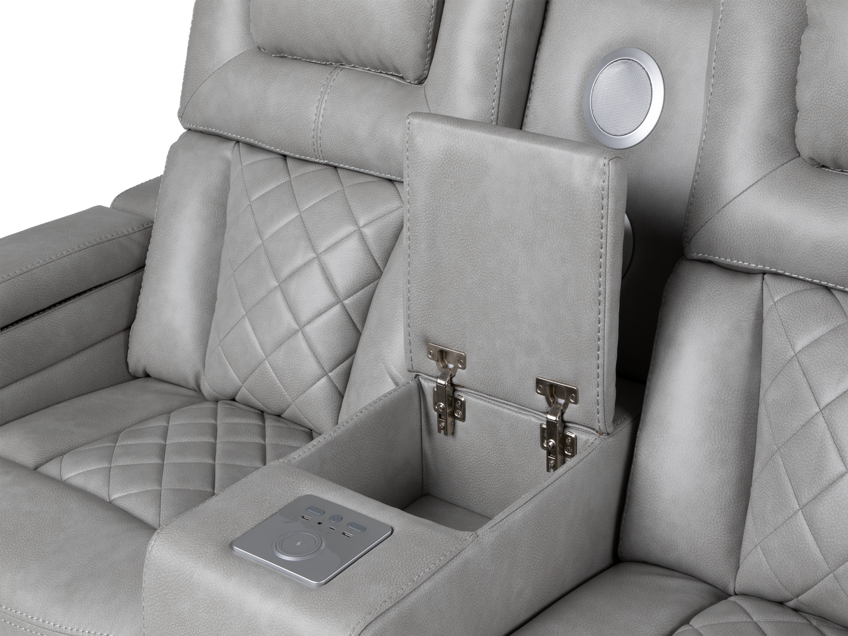 Light Grey Dual Power Reclining 3-Piece Living Room Set with Power Headrests, LED & Wireless Charging