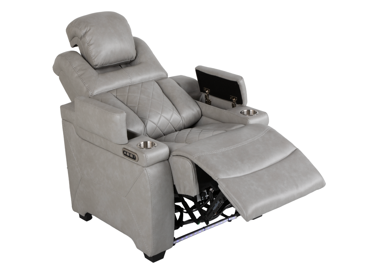 Light Grey Dual Power Reclining 3-Piece Living Room Set with Power Headrests, LED & Wireless Charging
