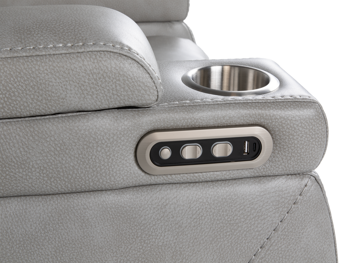 Light Grey Dual Power Reclining 3-Piece Living Room Set with Power Headrests, LED & Wireless Charging