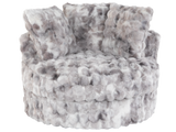 Luxurious Faux Fur Round Swivel Chair with Pillows - Bubble Cement