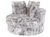 Luxurious Faux Fur Round Swivel Chair with Pillows - Bubble Cement
