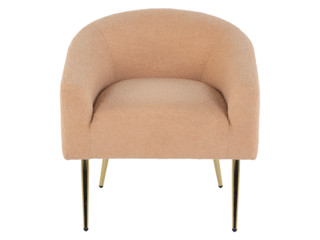 Light Brown Boucle Barrel Chair with Gold Metal Legs - view 3