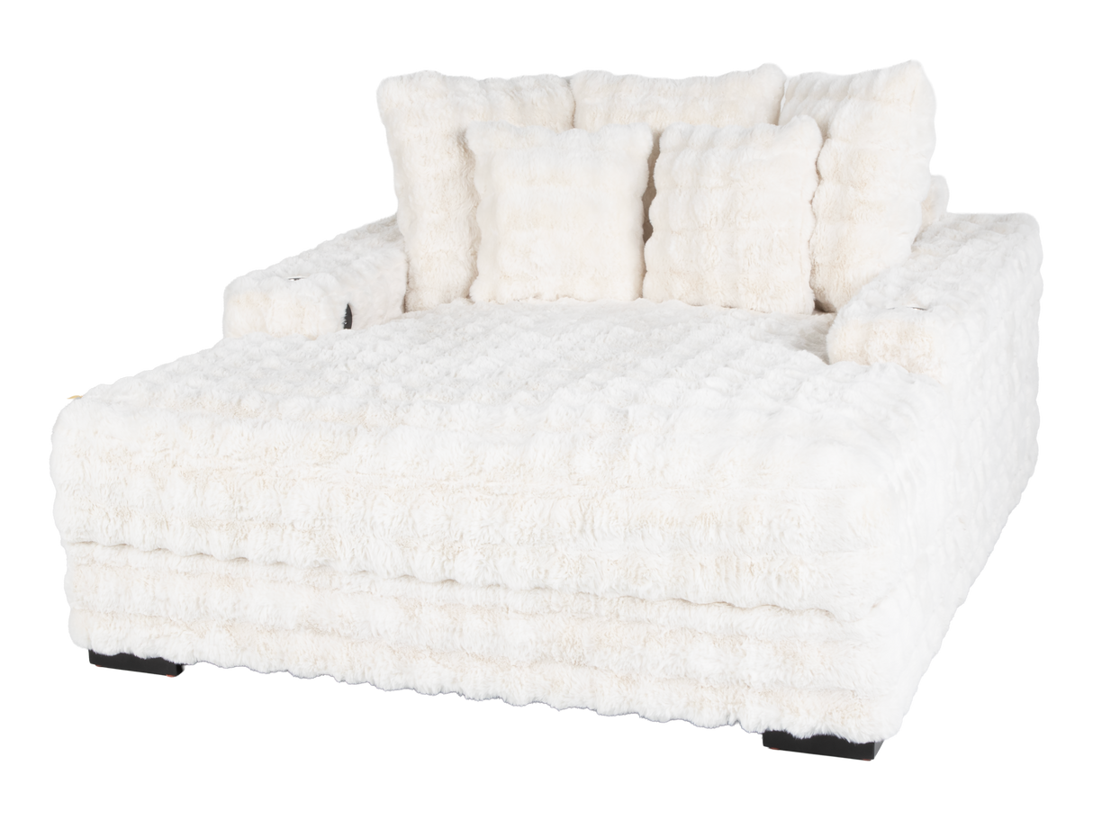 Cream Velvet Chaise Lounge with Dual Cupholders & USB Charging Ports