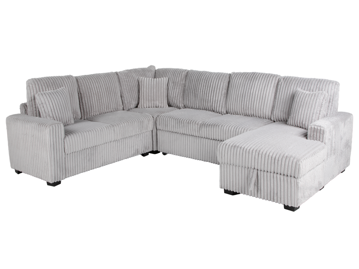 Gray Coduroy 4-Piece Sectional Sofa with Right Chaise