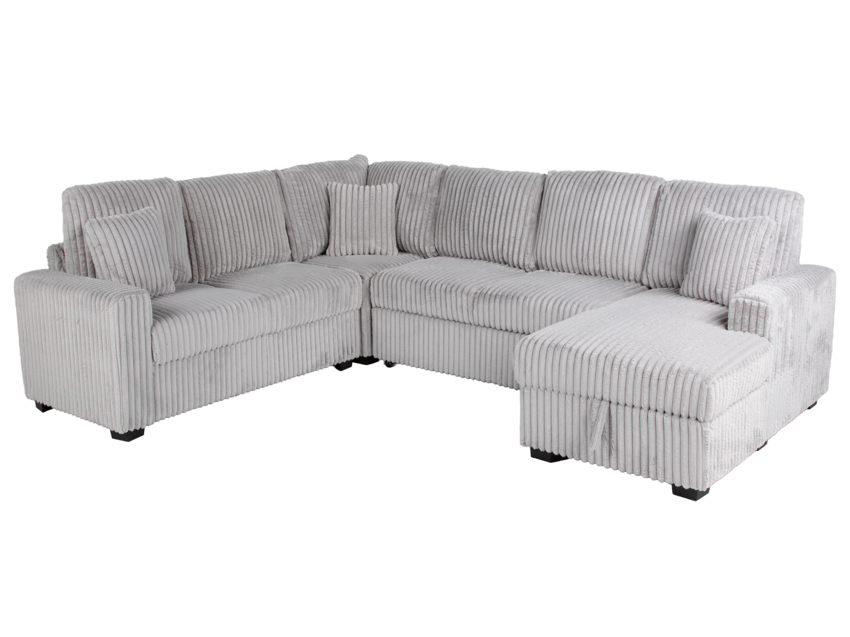 Gray Coduroy 4-Piece Sectional Sofa with Right Chaise