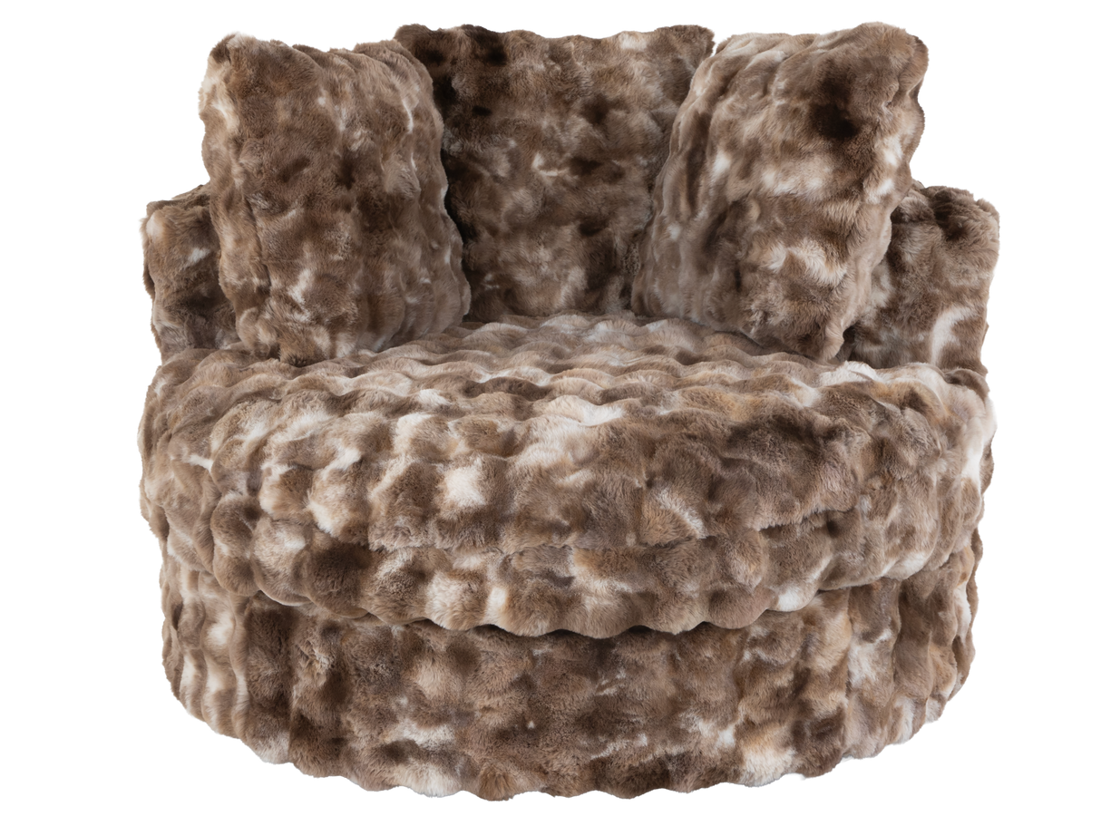 Faux Fur Swivel Chair with Plush Pillows - Brown