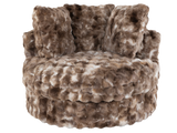 Faux Fur Swivel Chair with Plush Pillows - Brown
