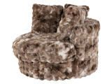 Faux Fur Swivel Chair with Plush Pillows - Brown