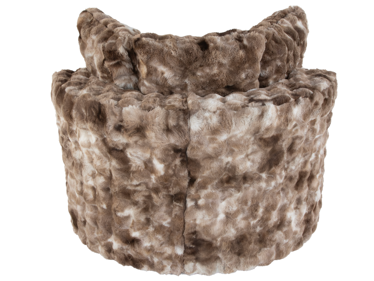 Faux Fur Swivel Chair with Plush Pillows - Brown
