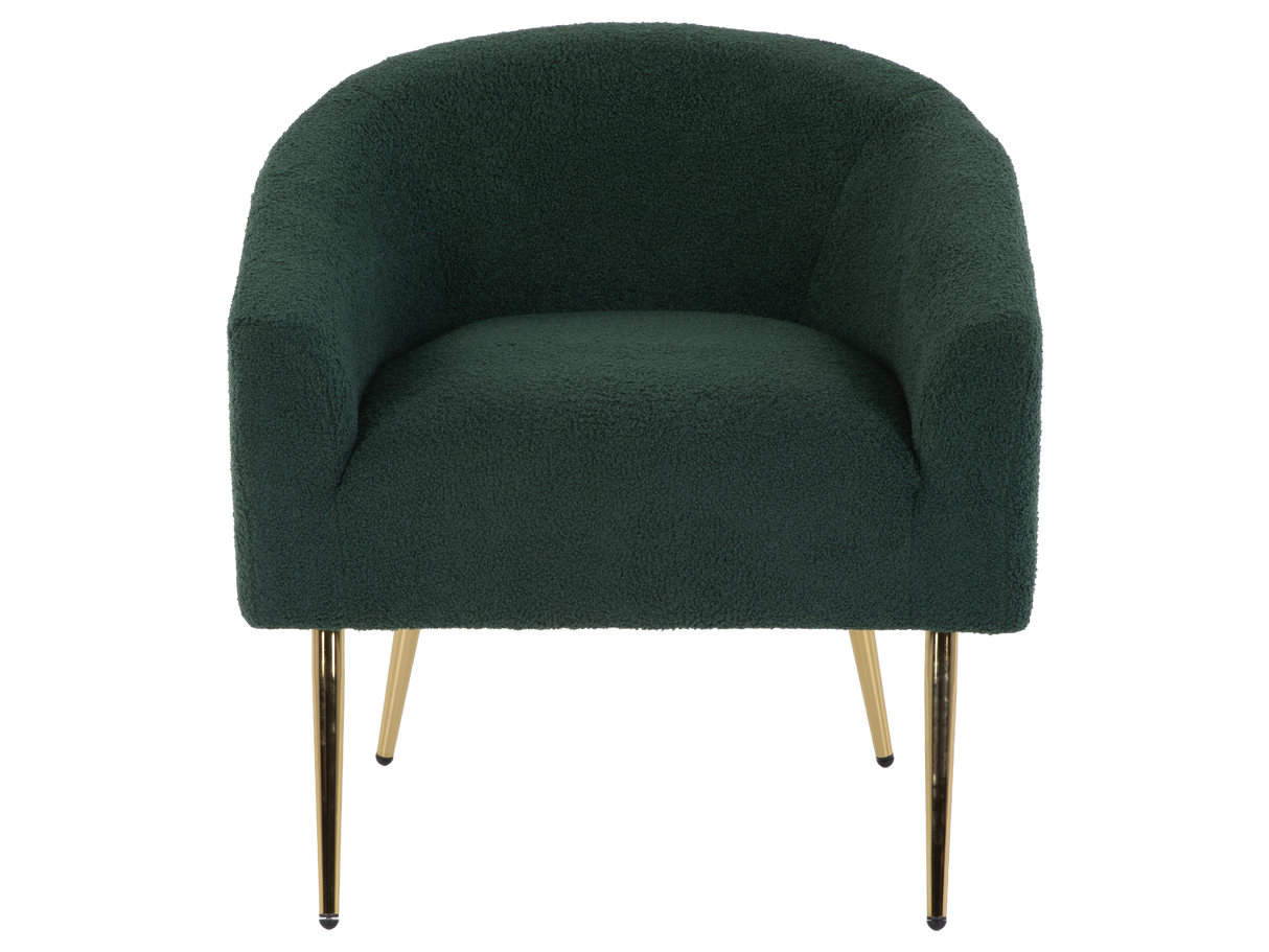 Dark Green Boucle Barrel Accent Chair with Gold Metal Legs