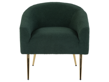 Dark Green Boucle Barrel Accent Chair with Gold Metal Legs - view 3