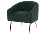 Dark Green Boucle Barrel Accent Chair with Gold Metal Legs
